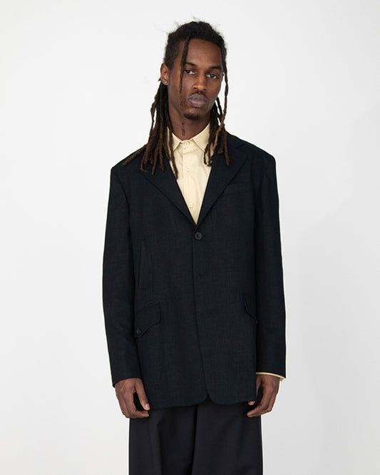 BLACK LINEN COTTON RELAXED NOTCH LAPEL JACKET