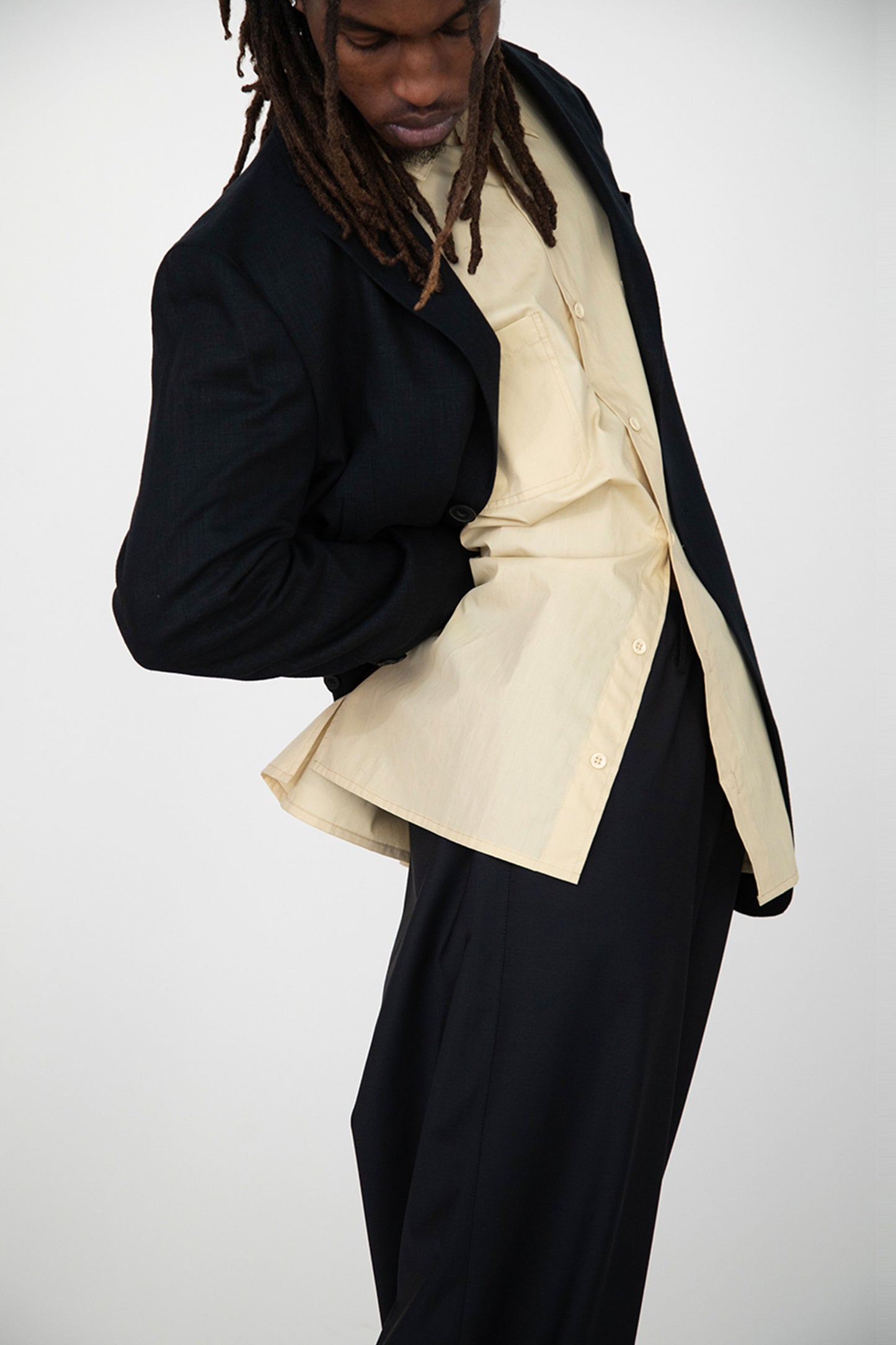 BLACK LINEN COTTON RELAXED NOTCH LAPEL JACKET