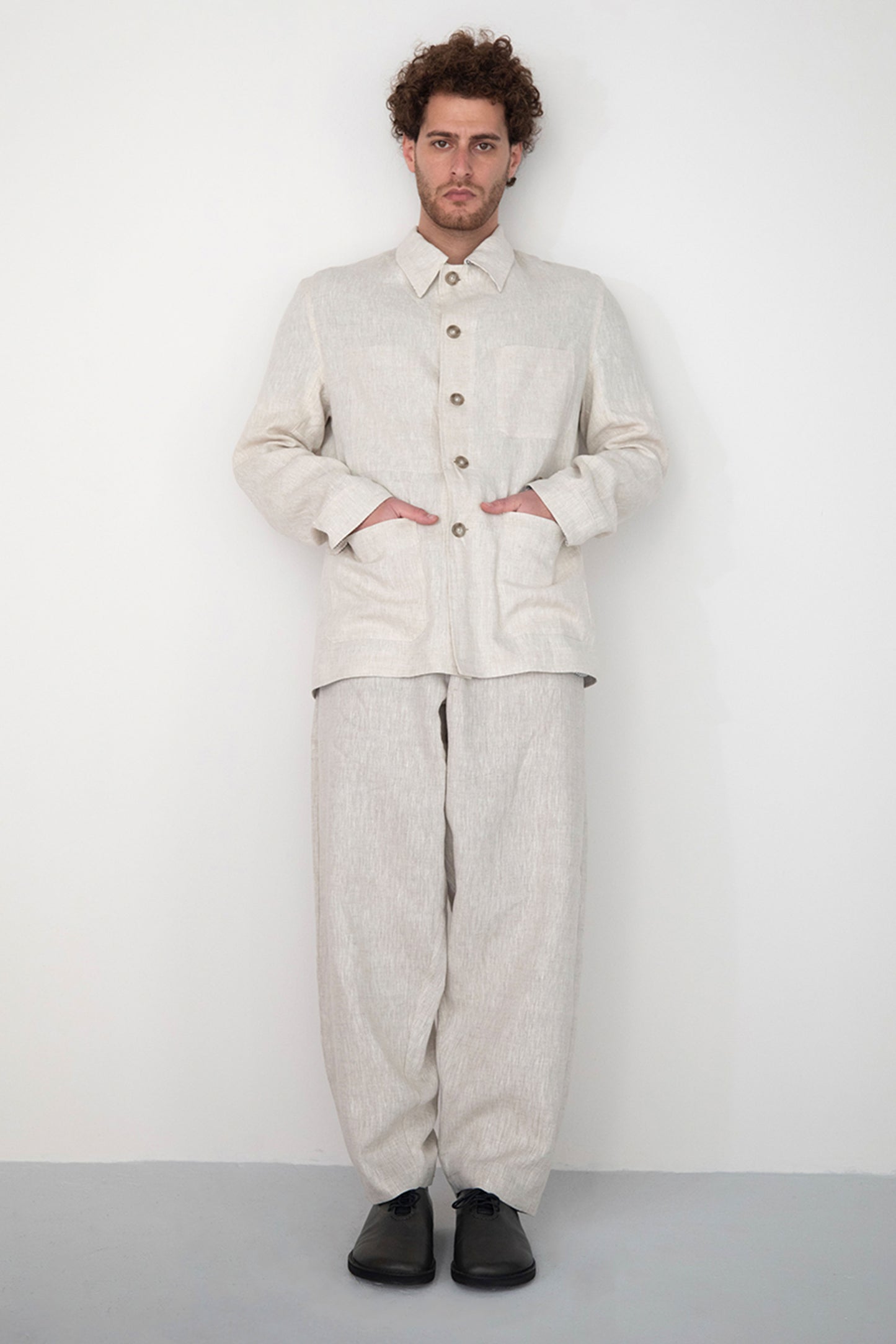 BEIGE WASHED RELAXED LINEN JACKET