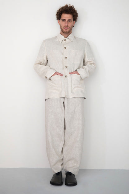 BEIGE WASHED RELAXED LINEN JACKET