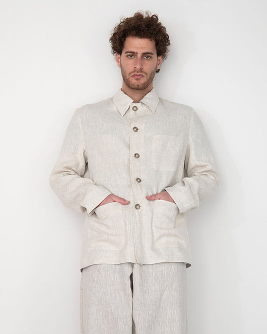 BEIGE WASHED RELAXED LINEN JACKET