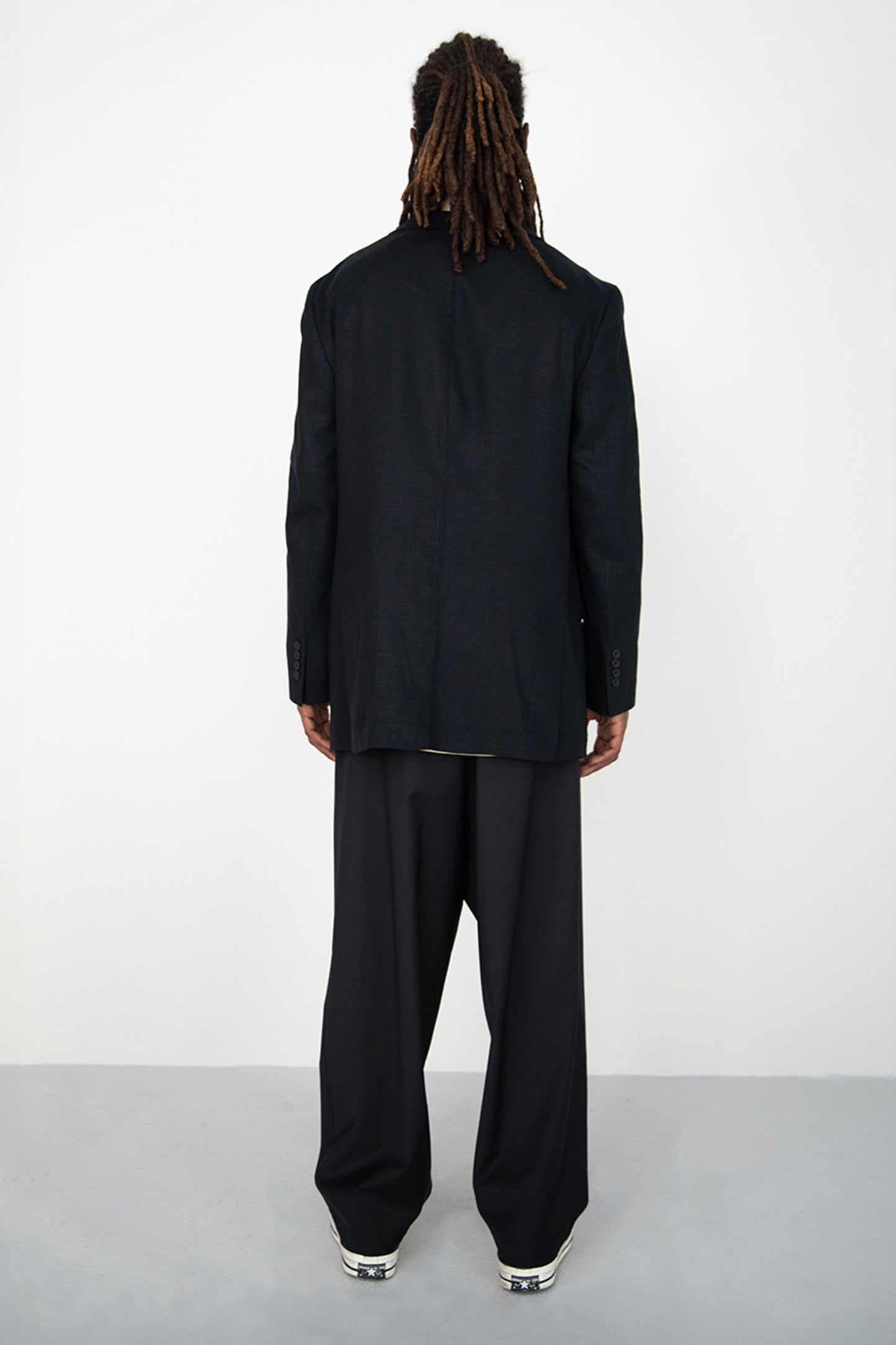 WIDE DRAPED BLACK SUMMER WOOL TROUSERS WITH ROPE