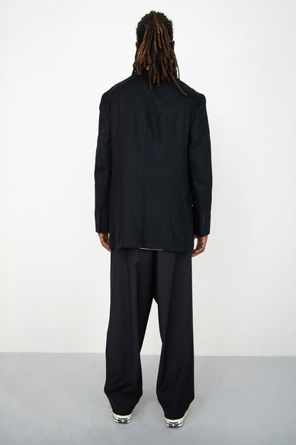 WIDE DRAPED BLACK SUMMER WOOL TROUSERS WITH ROPE