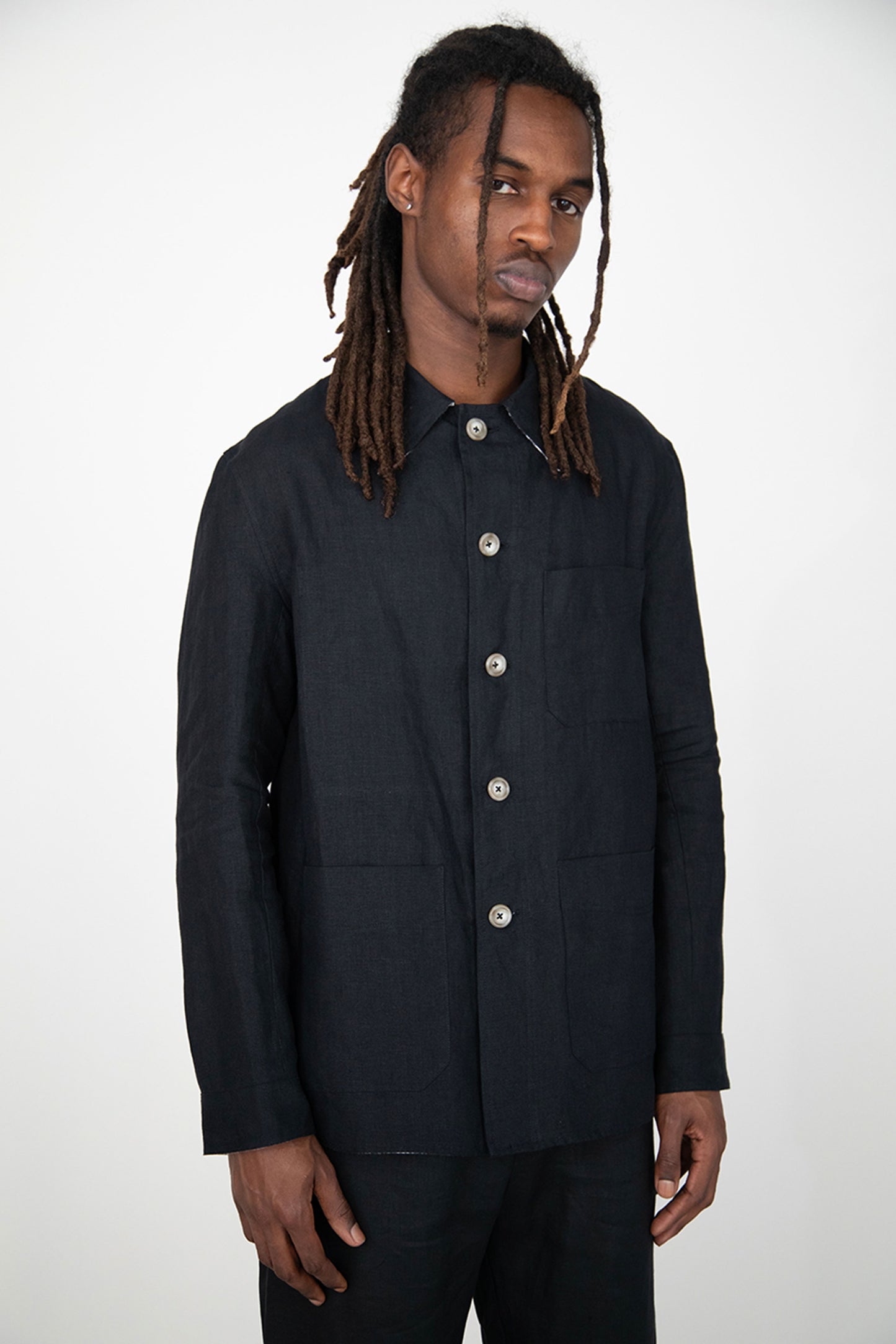 BLACK WASHED RELAXED LINEN JACKET