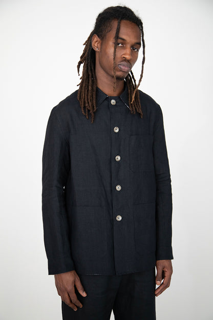 BLACK WASHED RELAXED LINEN JACKET