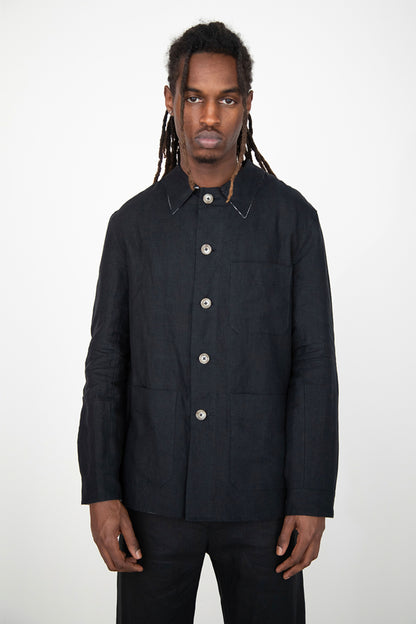 BLACK WASHED RELAXED LINEN JACKET