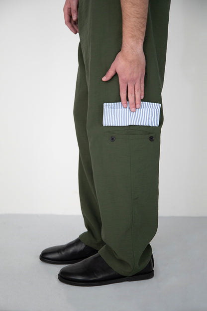 CRINKLED BAGGY KAKI TROUSERS WITH SIDE POCKET
