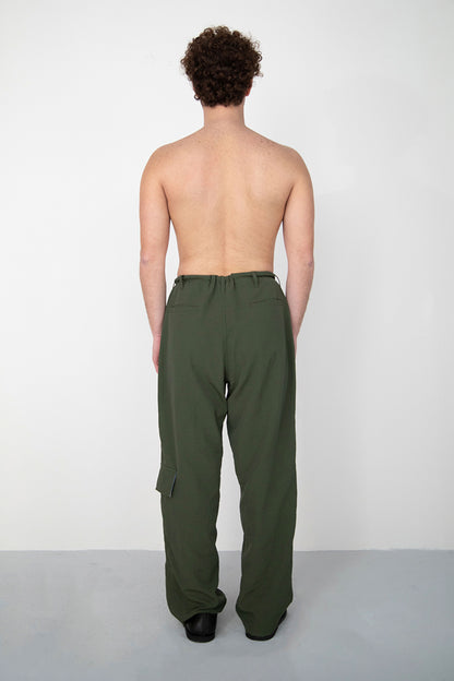 CRINKLED BAGGY KAKI TROUSERS WITH SIDE POCKET