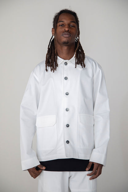 WHITE COTTON GABARDINE BLACK BUTTONS JACKET