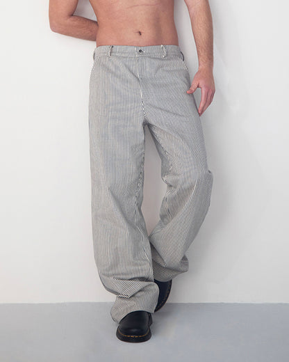 WASHED WHITE NAVY STRIPED DENIM TROUSERS