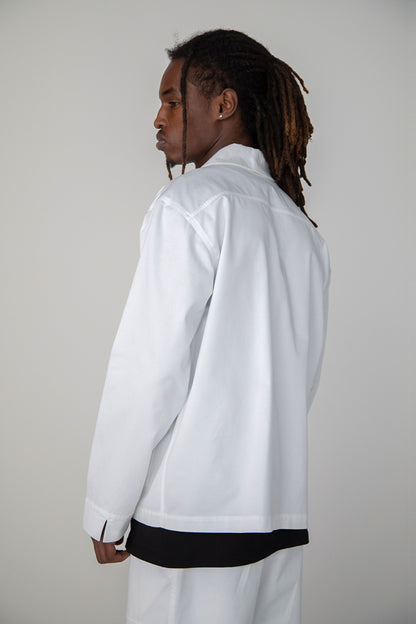 WHITE COTTON GABARDINE BLACK BUTTONS JACKET