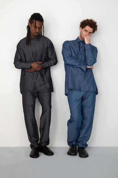 WASHED BLUE LINEN DENIM SHIRT
