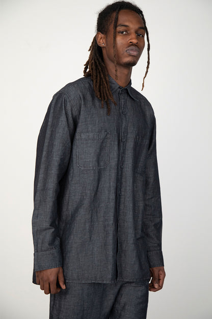 WASHED BLACK LINEN DENIM SHIRT
