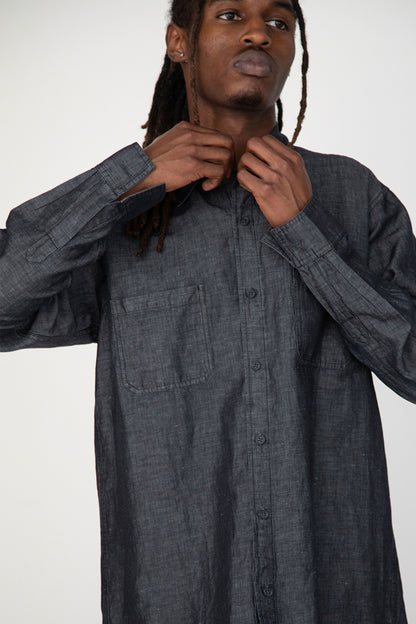 WASHED BLACK LINEN DENIM SHIRT