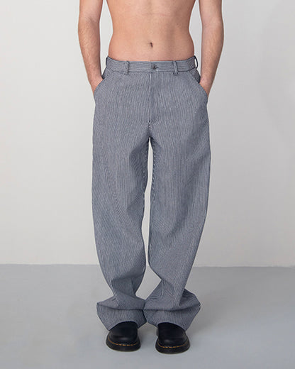 WASHED NAVY WHITE STRIPED DENIM TROUSERS