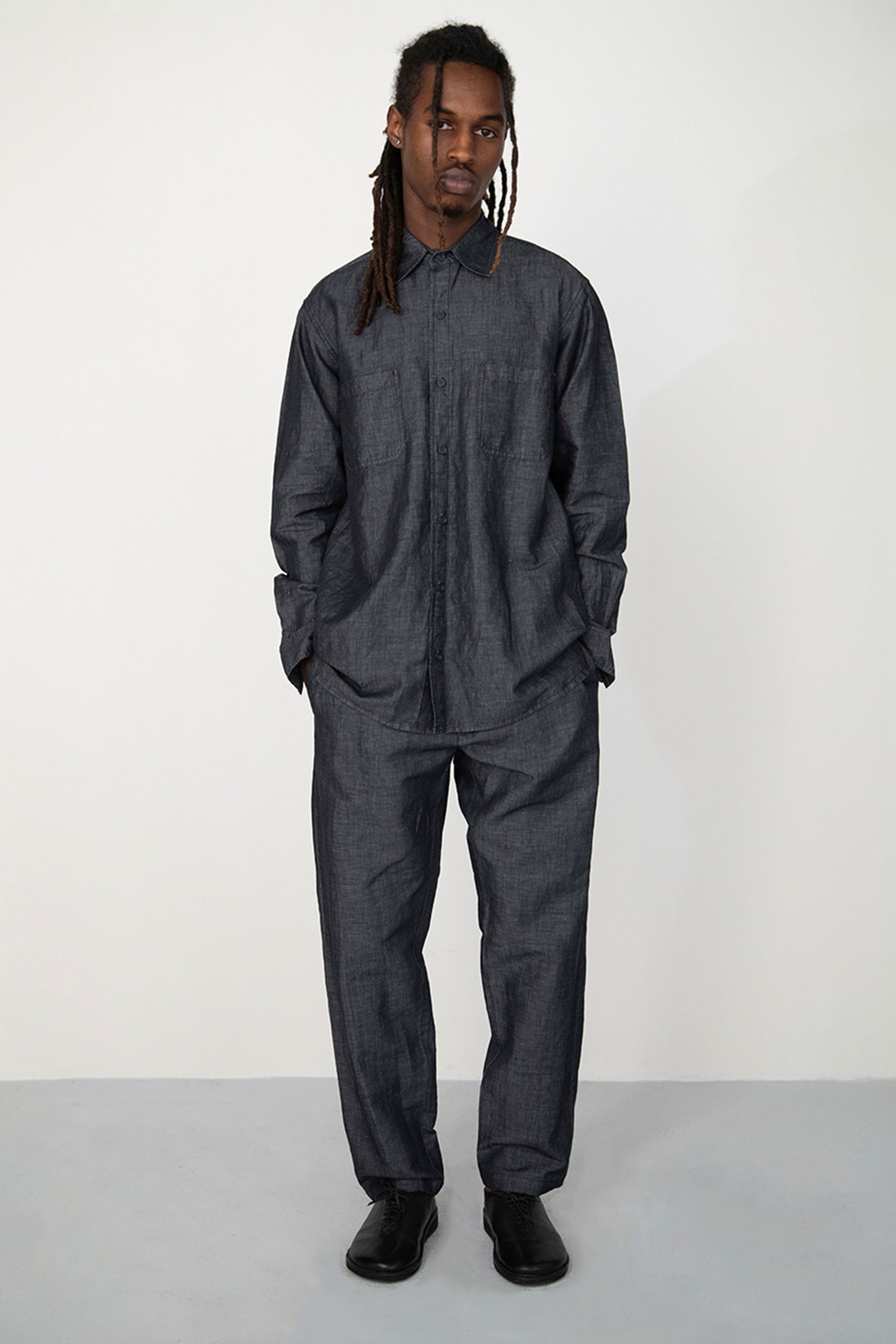 BLACK LINEN DENIM CLASSIC TROUSERS