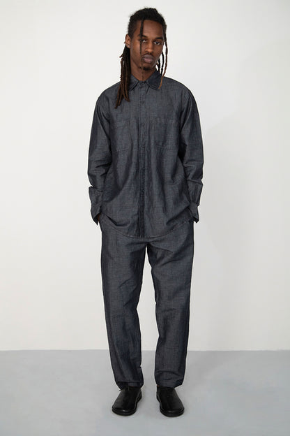 WASHED BLACK LINEN DENIM SHIRT