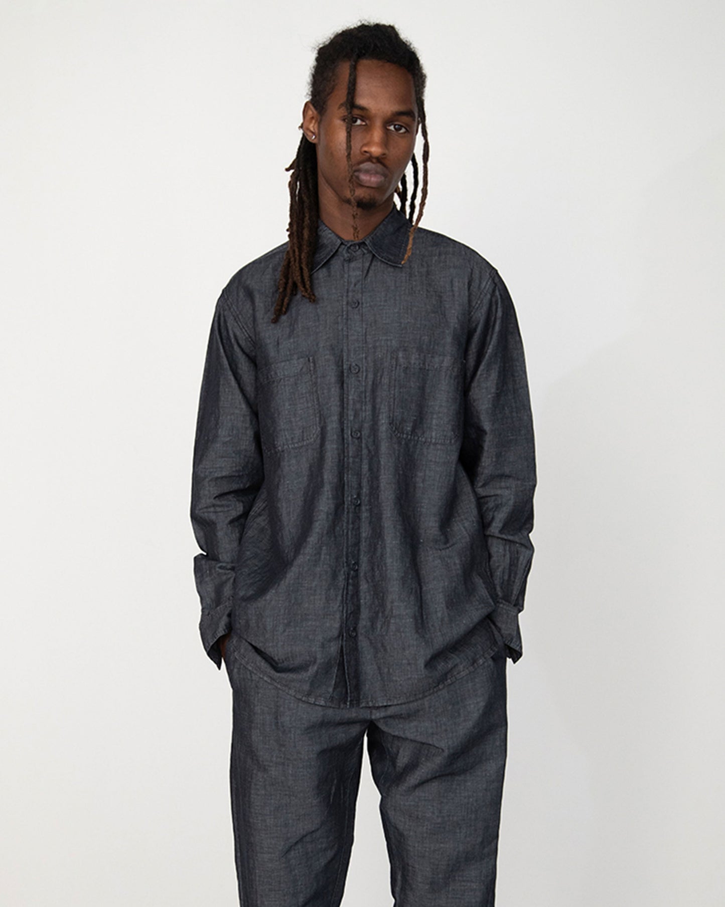 WASHED BLACK LINEN DENIM SHIRT