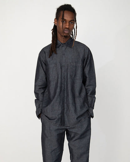 WASHED BLACK LINEN DENIM SHIRT
