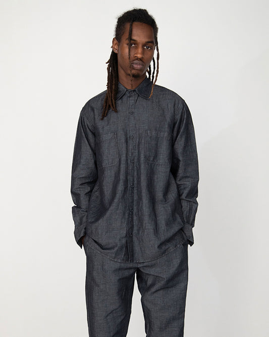 WASHED BLACK LINEN DENIM SHIRT