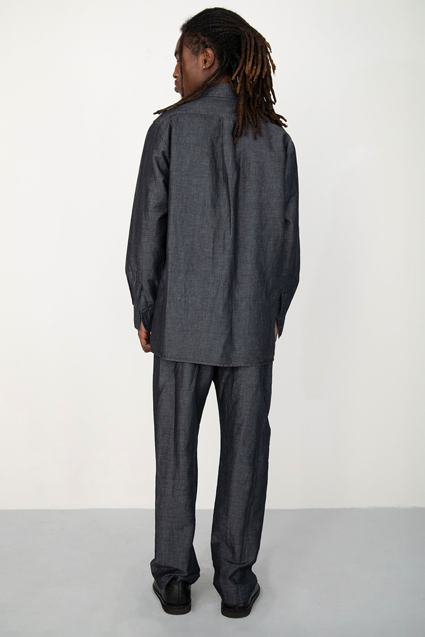 WASHED BLACK LINEN DENIM SHIRT