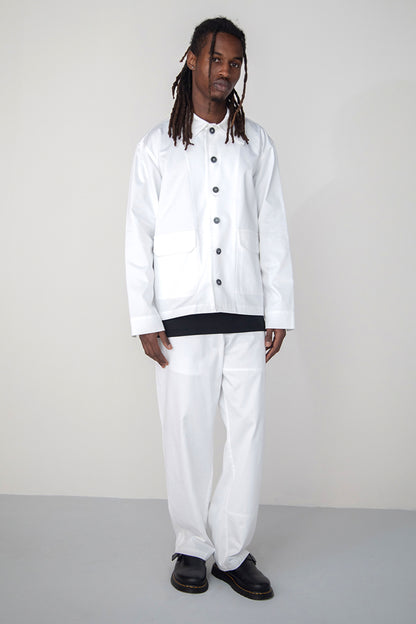 WHITE COTTON GABARDINE BLACK BUTTONS JACKET