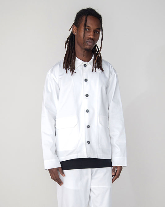WHITE COTTON GABARDINE BLACK BUTTONS JACKET