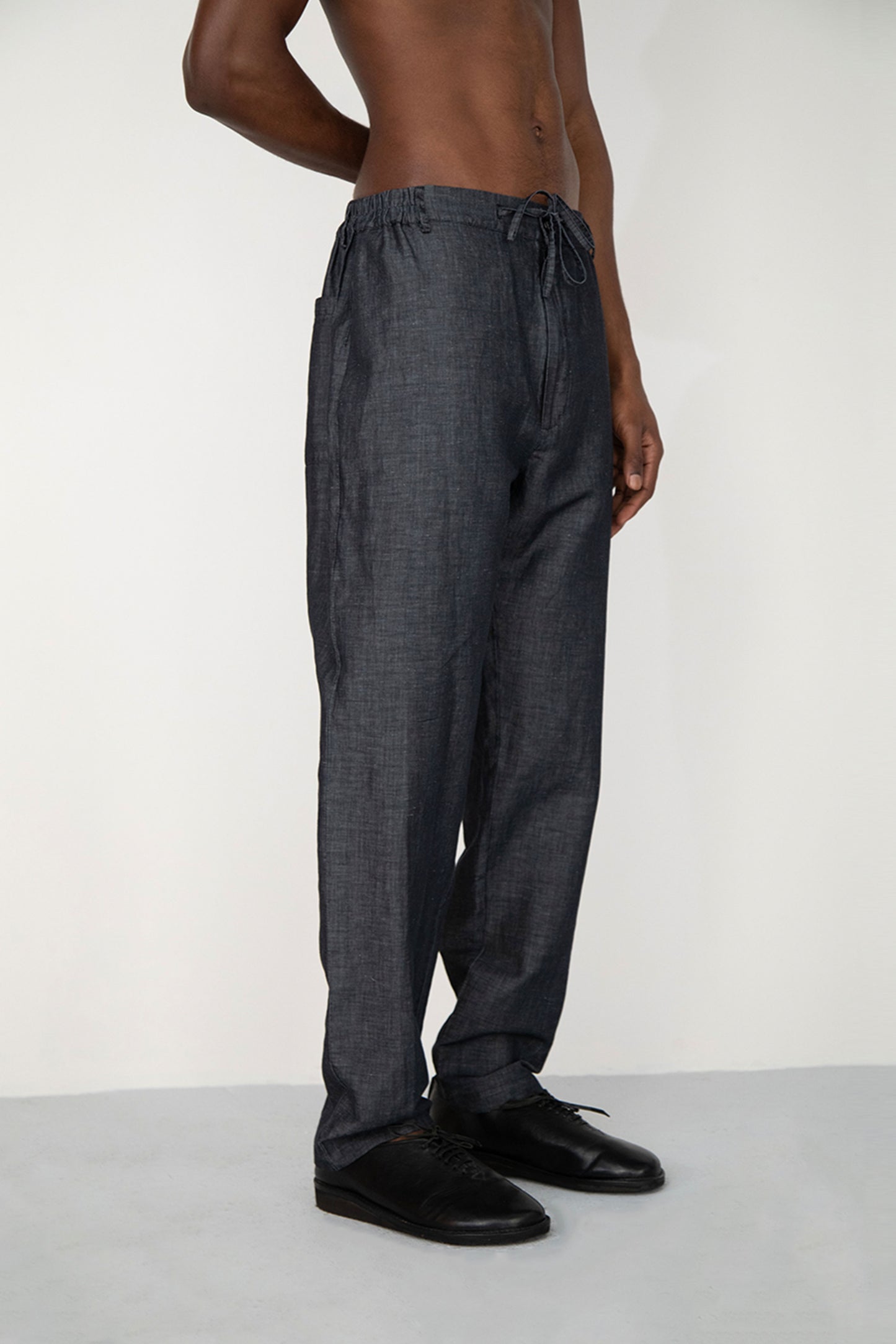 BLACK LINEN DENIM CLASSIC TROUSERS