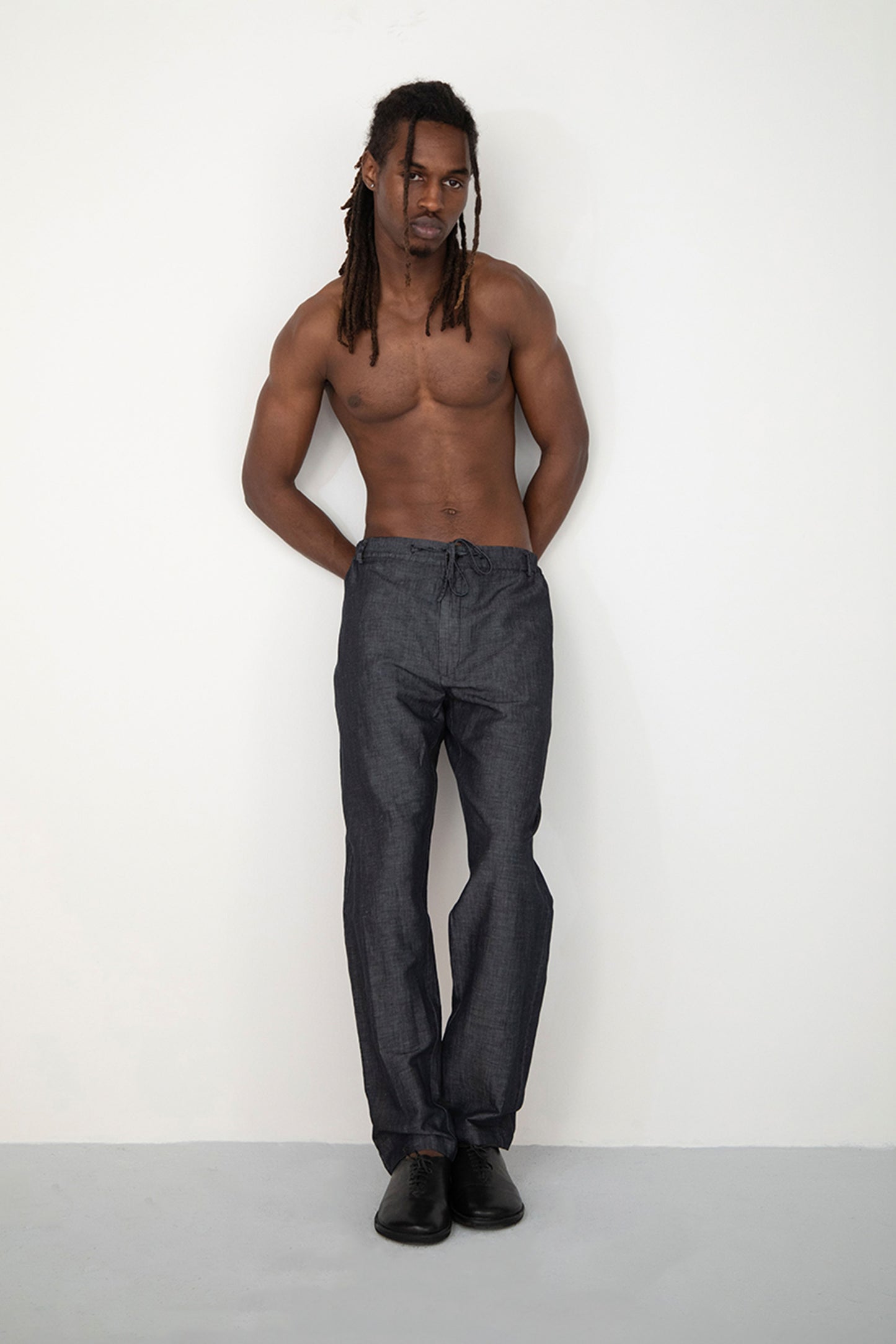 BLACK LINEN DENIM CLASSIC TROUSERS