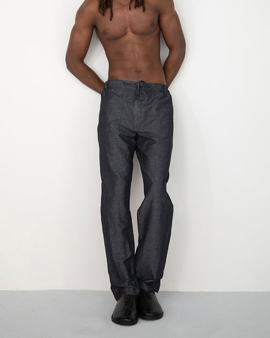 BLACK LINEN DENIM CLASSIC TROUSERS