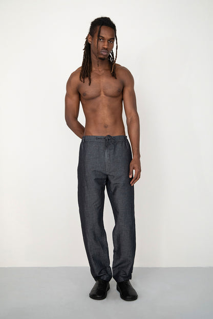 BLACK LINEN DENIM CLASSIC TROUSERS