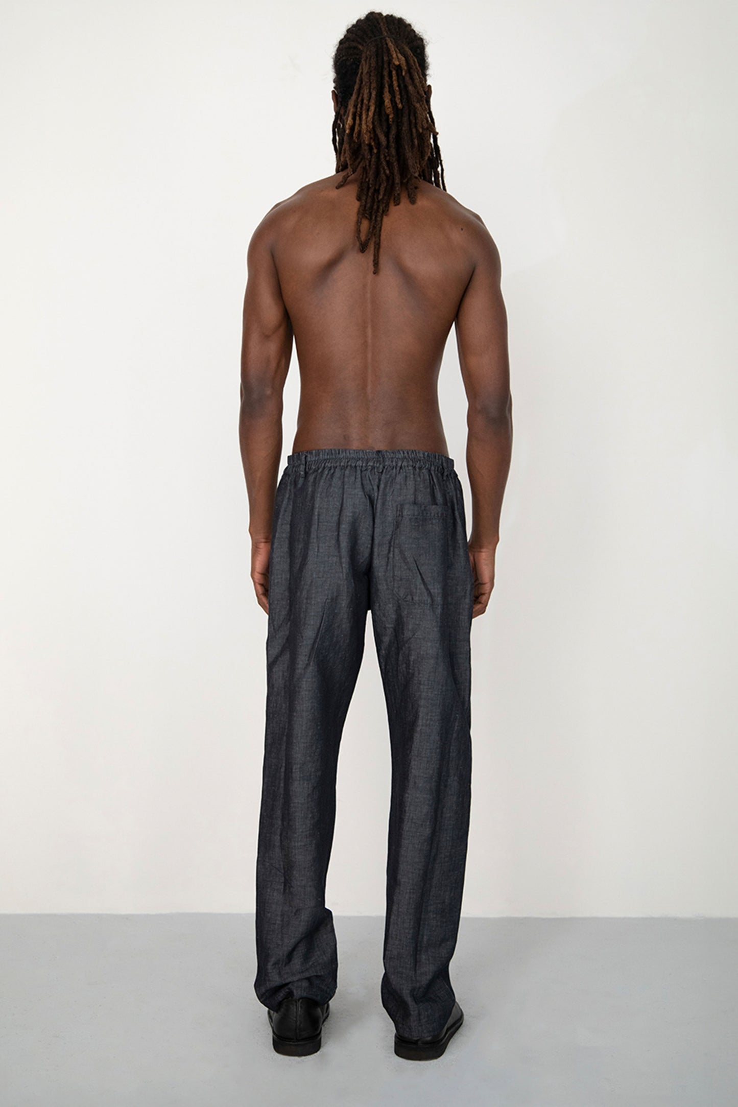 BLACK LINEN DENIM CLASSIC TROUSERS