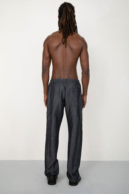 BLACK LINEN DENIM CLASSIC TROUSERS