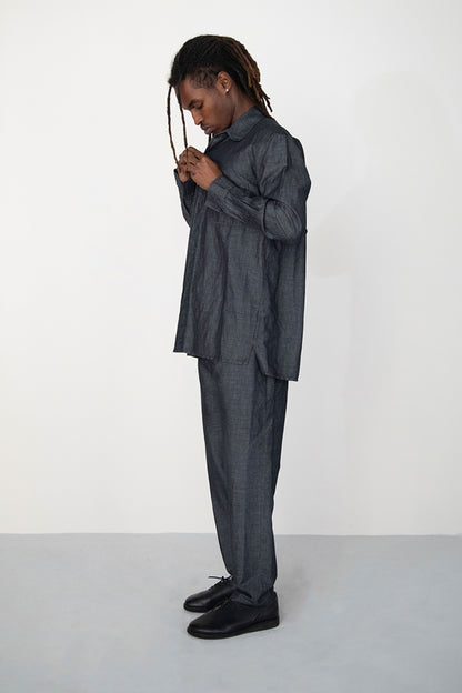BLACK LINEN DENIM CLASSIC TROUSERS