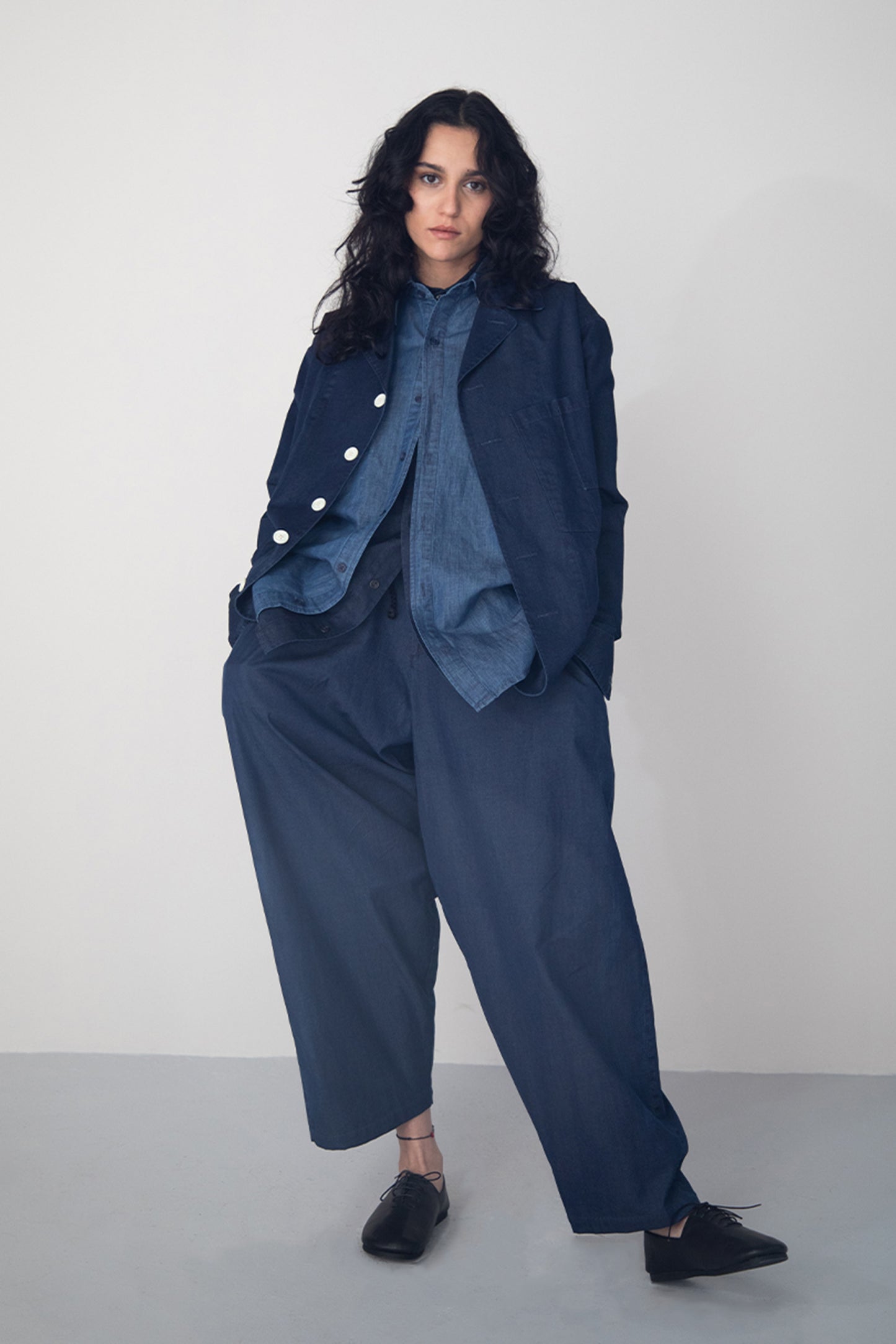 WASHED BLUE LINEN DENIM SHIRT